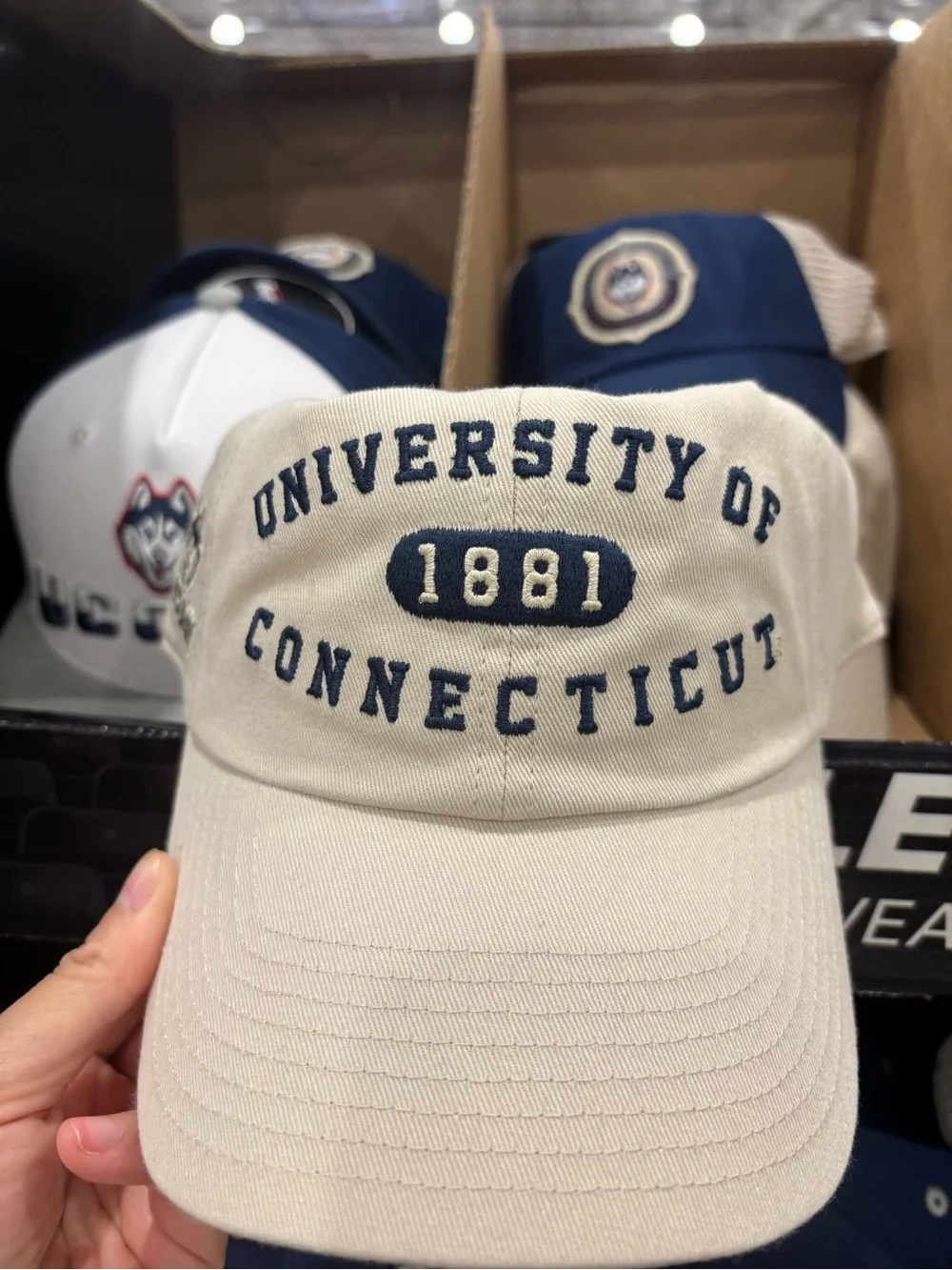 2-pair UCONN Embroidered Baseball Cap HAT- Navy & CREAM NEW WITH TAGS